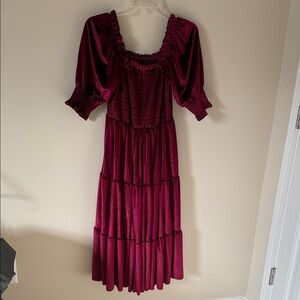 Elegant Burgundy Smocked Dress